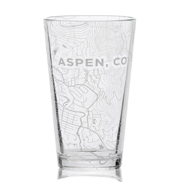 ASPEN, CO Engraved City Street Map 16oz Pint Glasses for wholesale by LumEngrave