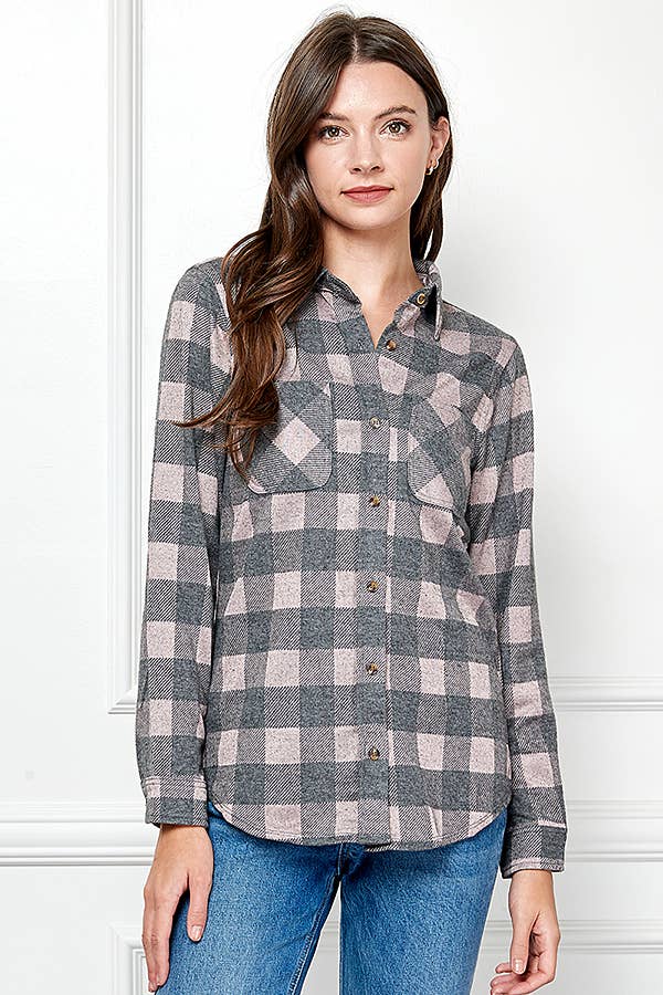 Veracci - Wholesale Button Down Shirt - Women's - Stretch button Up Women Plaid Sweater Shirt34