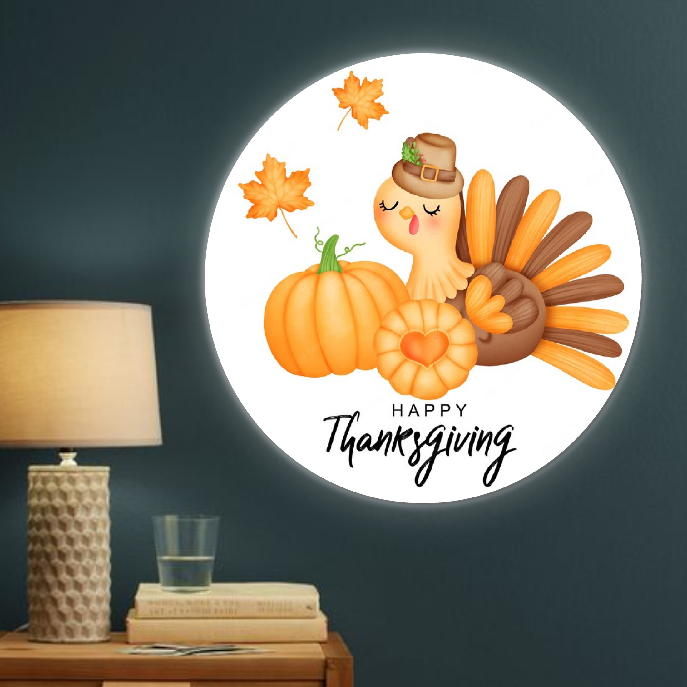 Glow Neon - Wholesale Neon Sign - Turkey & Pumpkin Printed Neon Sign, Wall Art Lights Deco1