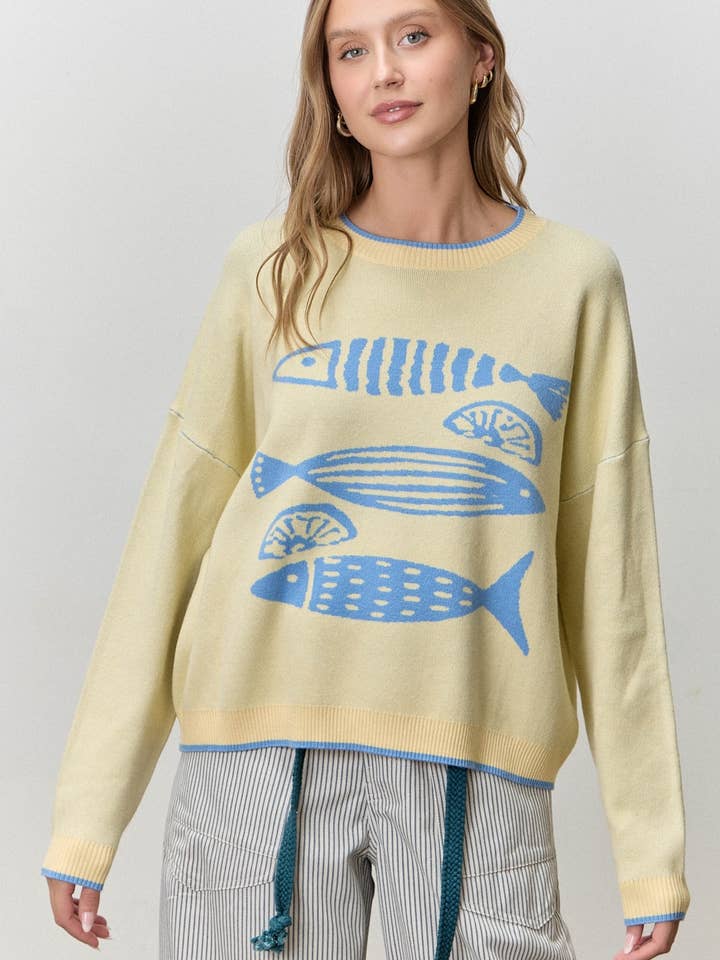 FISH & LEMON KNIT SWEATER for wholesale by Polagram by Wellmade USA