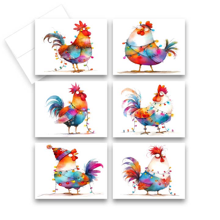 Tarjetas de Felicitación Navideñas Variadas de Gallo Divertido, Juego de 6 para venta al por mayor de Aria Rae