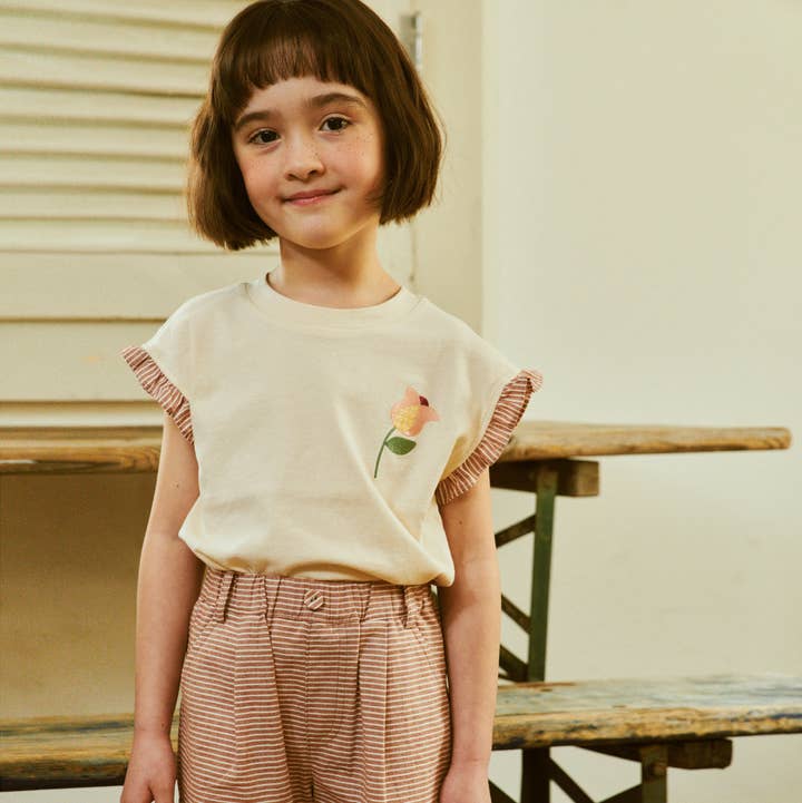 ToTo Heros - Wholesale T-Shirt - Kids - Ruffle Sleeve Flower Embroidery T-Shirt