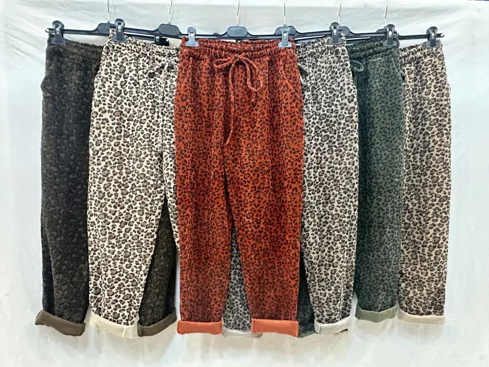 Mimi & Gogo - Venta al por mayor Pantalones de chándal/cómodos - Mujer - Pantalón de chándal de terciopelo con estampado de leopardo @4371_PaVCotletLeo9