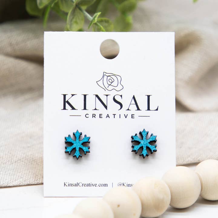Ice Princess Snowflake Wood Stud Earrings for wholesale by Kinsal Creative