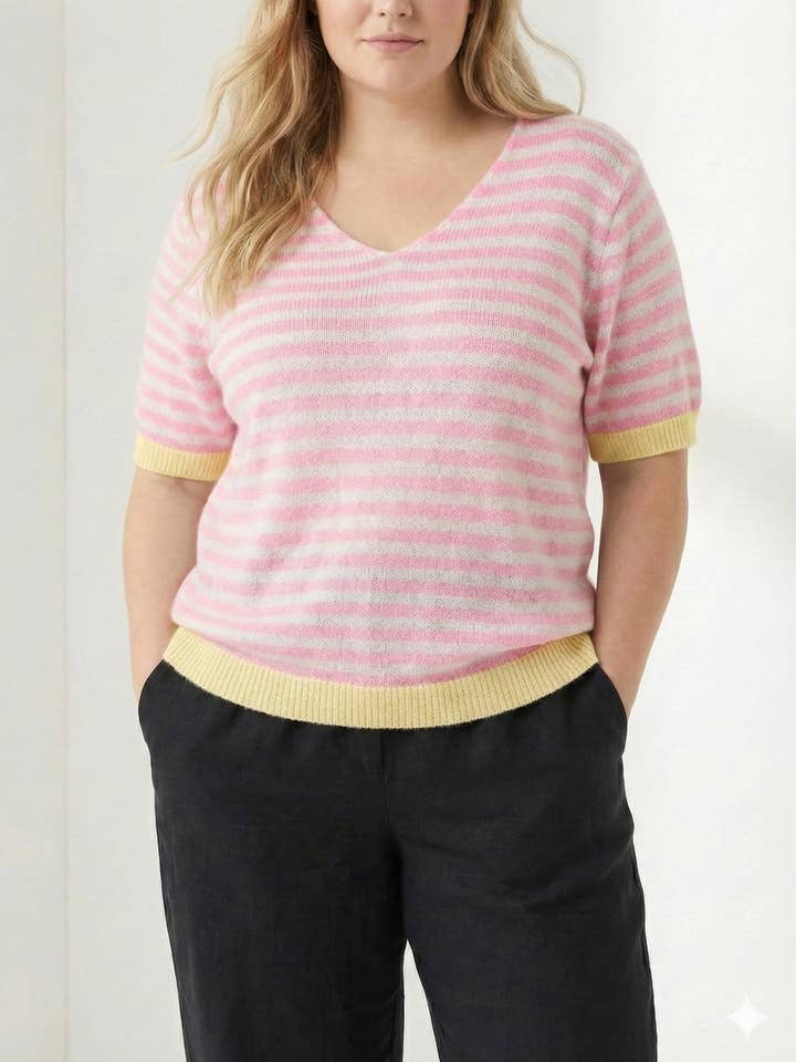 Large size - Lightweight striped sweater for wholesale by C'MELODIE