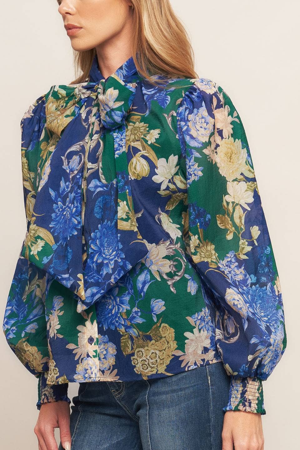 NAVY GREEN A printed woven top - IT13856 for wholesale on Faire4