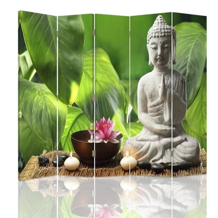 Raumteiler, Buddha auf einem Hintergrund aus Blättern für den Großhandel von Motivartdesign