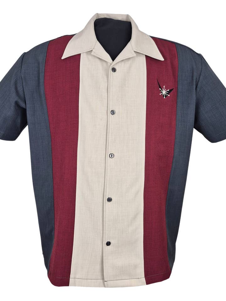Atomic Mad Men Bowling Shirt in Charcoal/Burg/Stone for wholesale by Steady Clothing