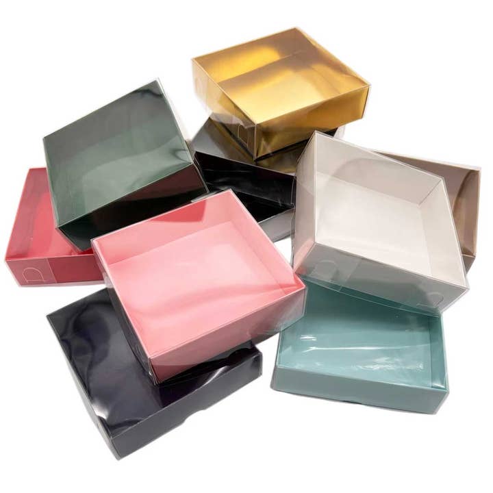 Clear Lid Gift Boxes 4x4x1.5" - Pack of 50 Gold for wholesale by GNPacking