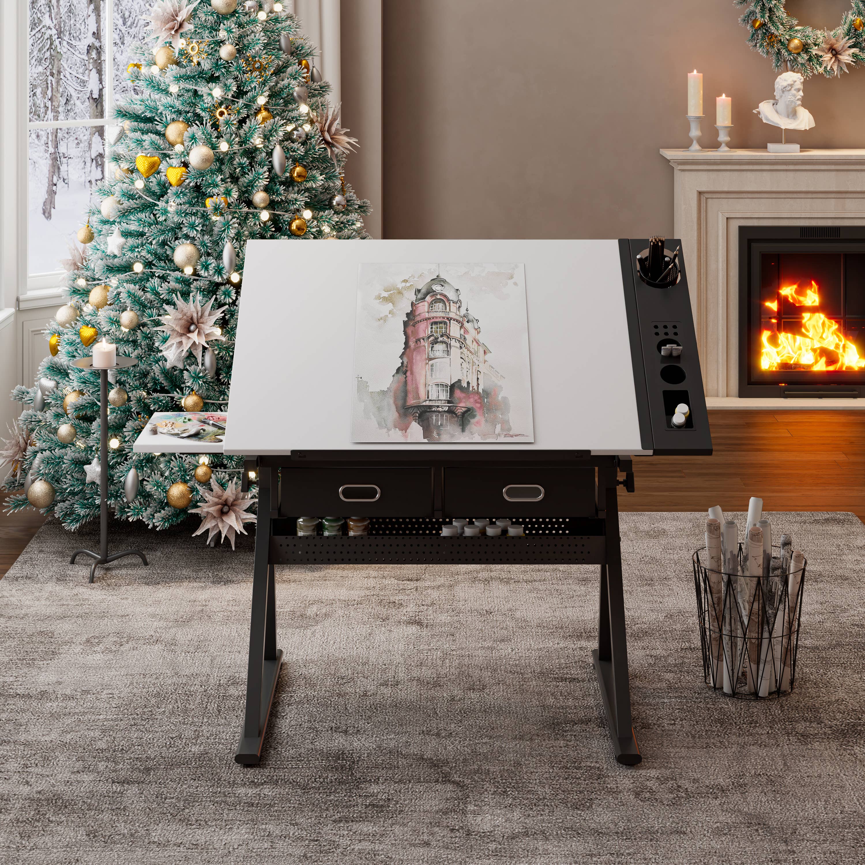 HOMYCASA DESIGN INC - Wholesale Desk Set - Garage Workstation Adjustable Drafting Table with 2 Drawers7