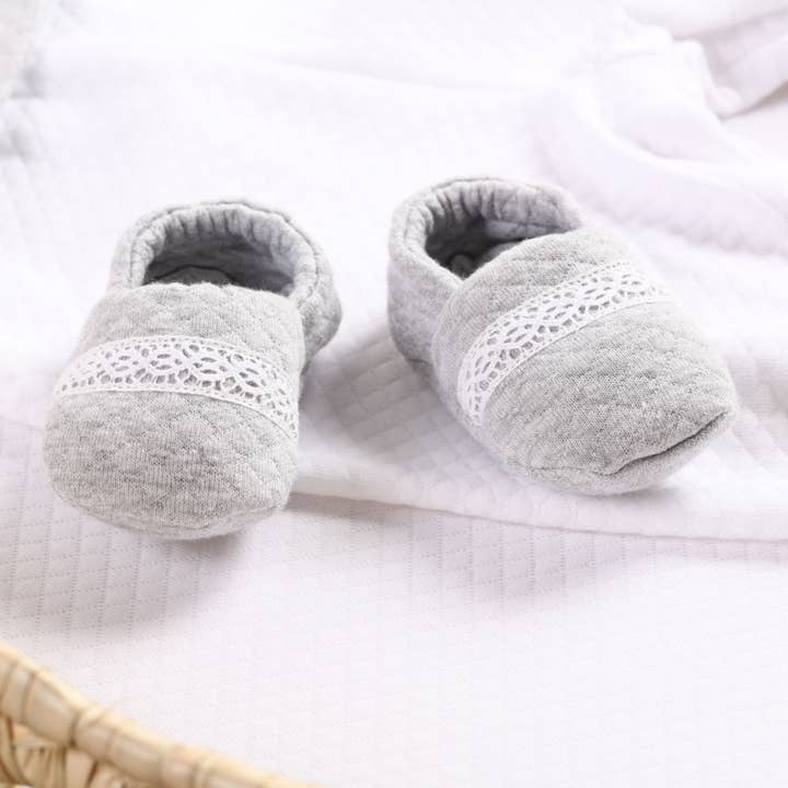 Boys Grey Quilted Cotton Booties for wholesale by Bebe Sweeny