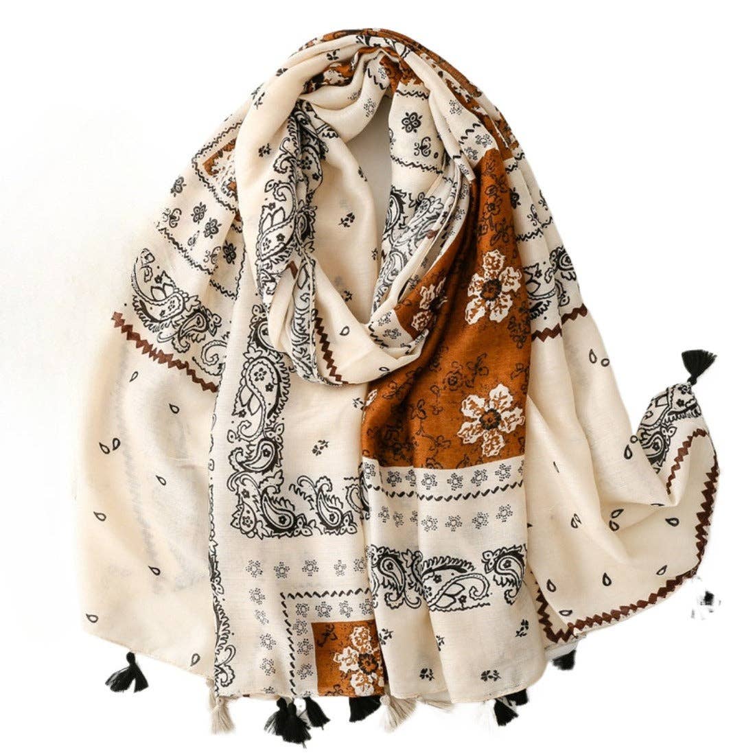 Funkyrel® Atzbranding Limited - Wholesale Scarf - Women's - Scarvii - Paisley Pattern Fringed Scarf9