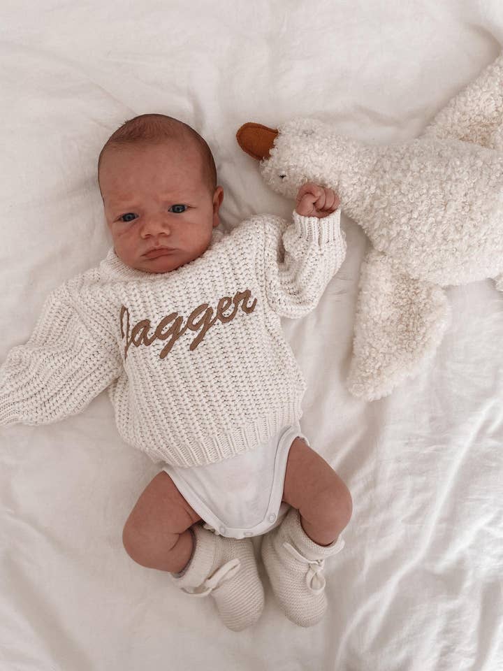 Petite + Co - Wholesale Knit Sweater - Baby - CHUNKY KNIT JUMPER - WHITE