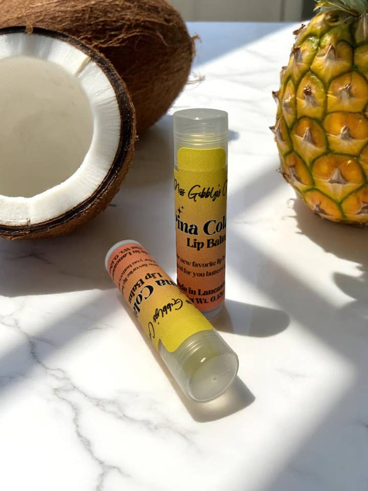 Pina Colada Lip Balm, Trendy Lip Balm, Tropical Lip Balm for wholesale by Miss Gibbly’s Creations