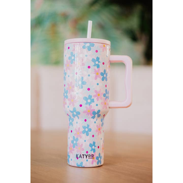 Light Pink Dainty Florals Wholesale 38 Oz Tumbler for wholesale on Faire
