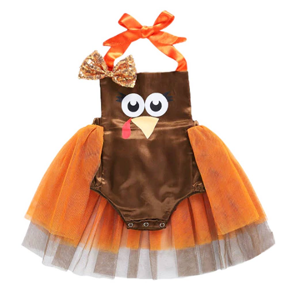 Fennco Styles - Vente Déguisement – enfant - Déguisement barboteuse en tulle pour bébé en satin de dinde marron-orange2