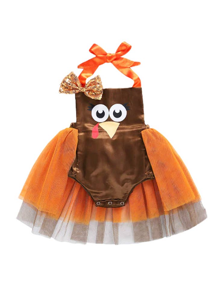 Fennco Styles - Wholesale Costume – Child - Brown Orange Turkey Satin Baby Costume Romper Tulle Skirt2