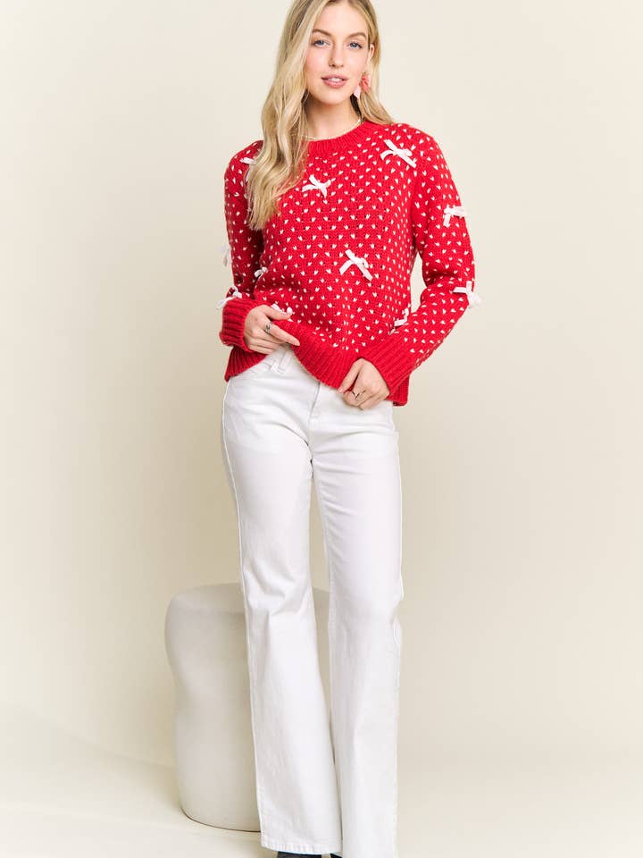 ADORA LA - Wholesale Knit Sweater - Women's - CESW4122-KNIT SWEATER WITH BOW ACCENTS16