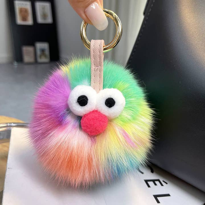 Multicolour Real Fox Hairball Cartoon Figure Hanging Accessory for wholesale on Faire