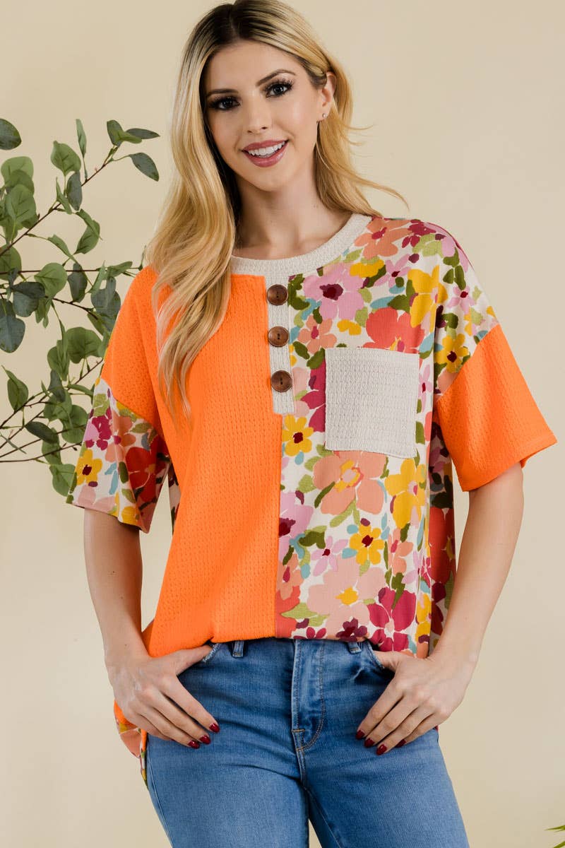 Celeste Clothing - Wholesale T-Shirt - Women's - PLUS SIZE CLOTHING OVERSIZED FLORAL T-SHIRT -CT43877C-PL1