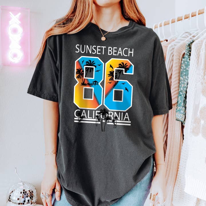 T-shirt Sunset Beach Unissex de Verão por atacado de Emogifts