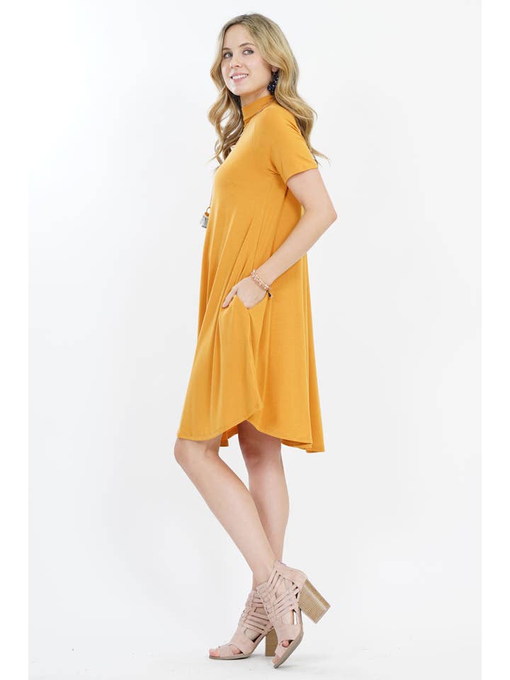 42POPS - Wholesale Dress - Women's - ....SI-10317 Mock Neck Short Sleeve Pocket Dress