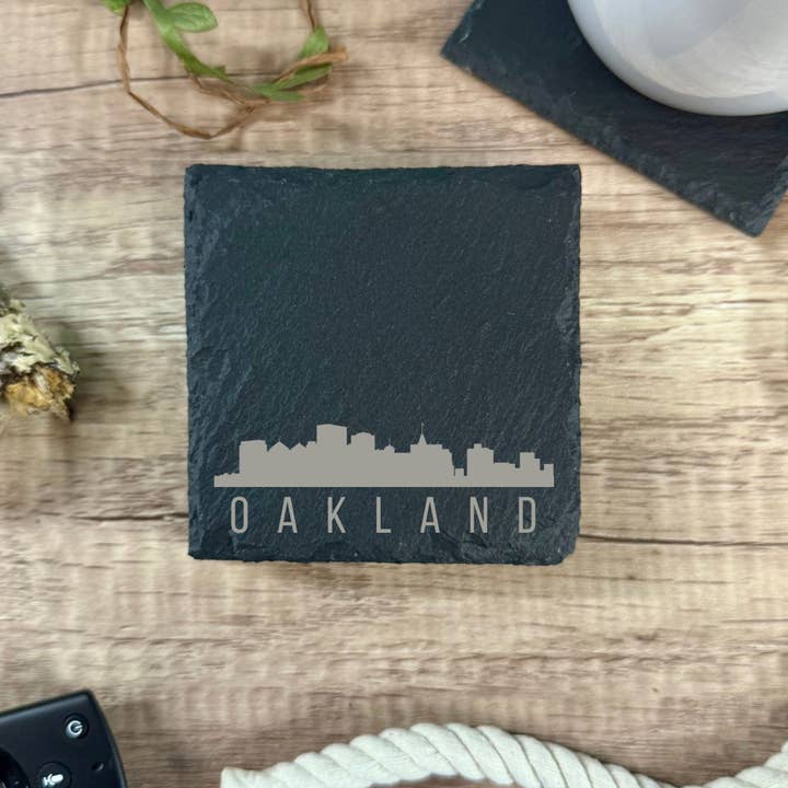 Oakland Skyline Slate Coasters Square and Round Stone CA for wholesale by Mermaid of Hilton Head