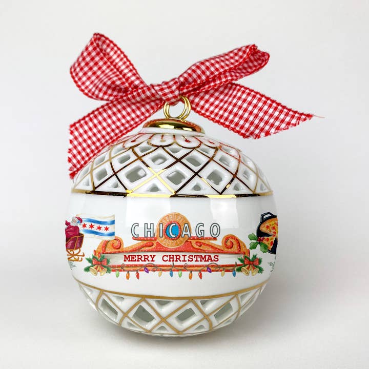Chicago Christmas Porcelain Sphere Ornament for wholesale by Dishique