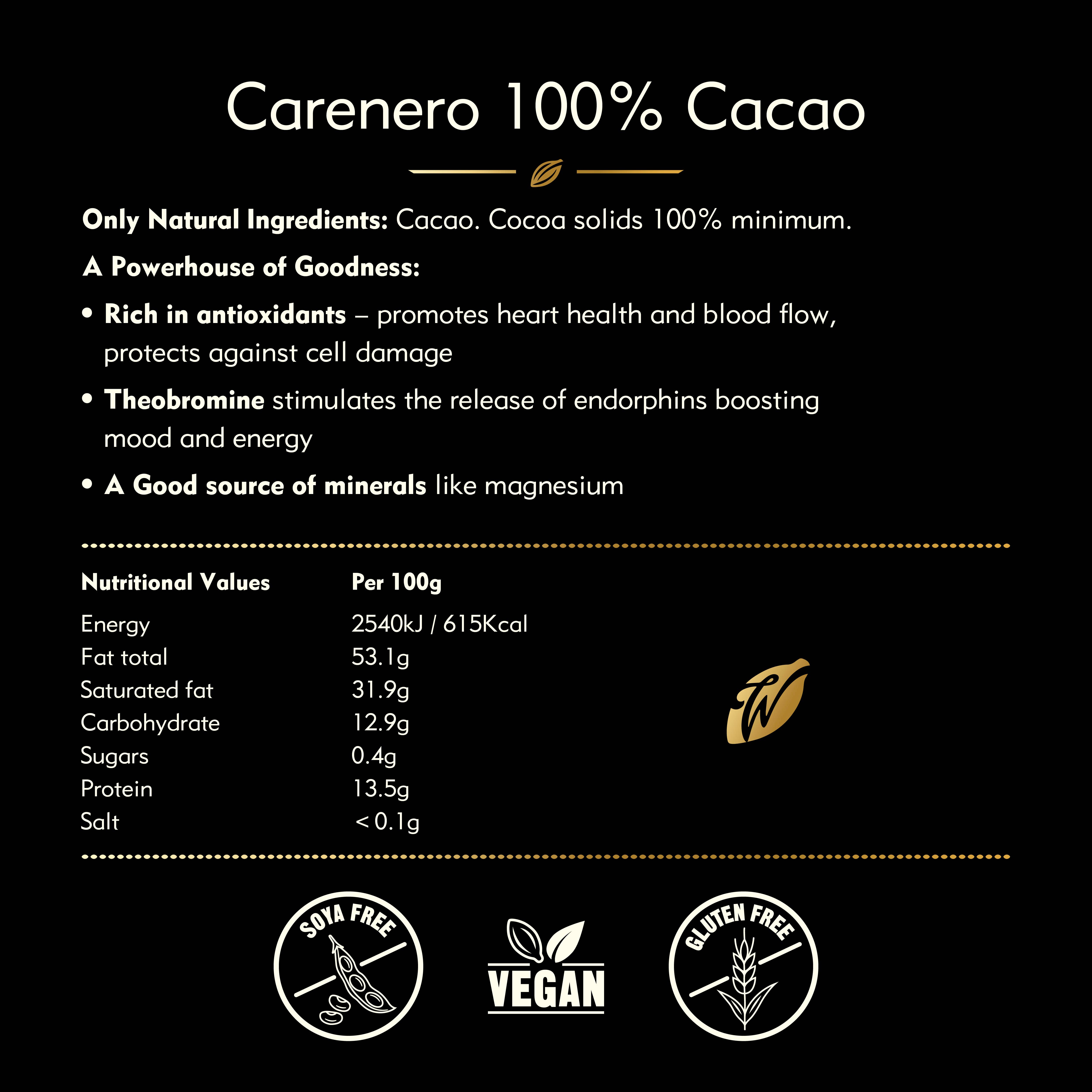 Willie's Cacao - Wholesale Baking Chocolate - 100% Carenero Cacao.  Nutty, spicy notes. Vegan. 180g5
