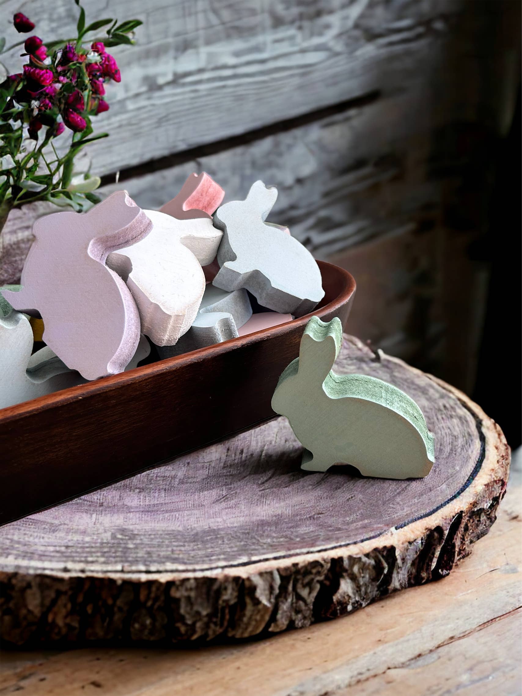 Inkwood Crafters - Wholesale Decorative Tabletop Object - Primitive/Rustic MINI Wood Bunny Bowl Fillers - set of 31