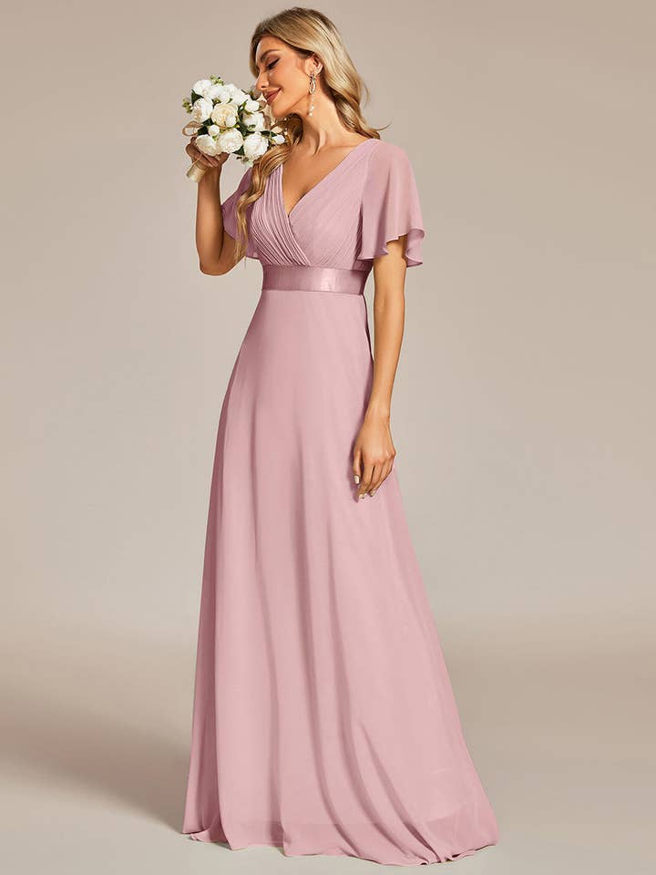 Ever-Pretty - Wholesale Gown – Women's - Double V-Neck Ruffles Chiffon Bridesmaid Dress42