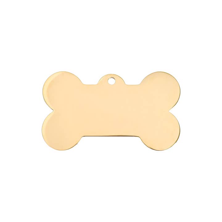 WJW - Wholesale Pet Identification Tag - Cat/Dog - 18K Gold PVD Stainless Steel Dog Bone Pet Tag / PDL0130