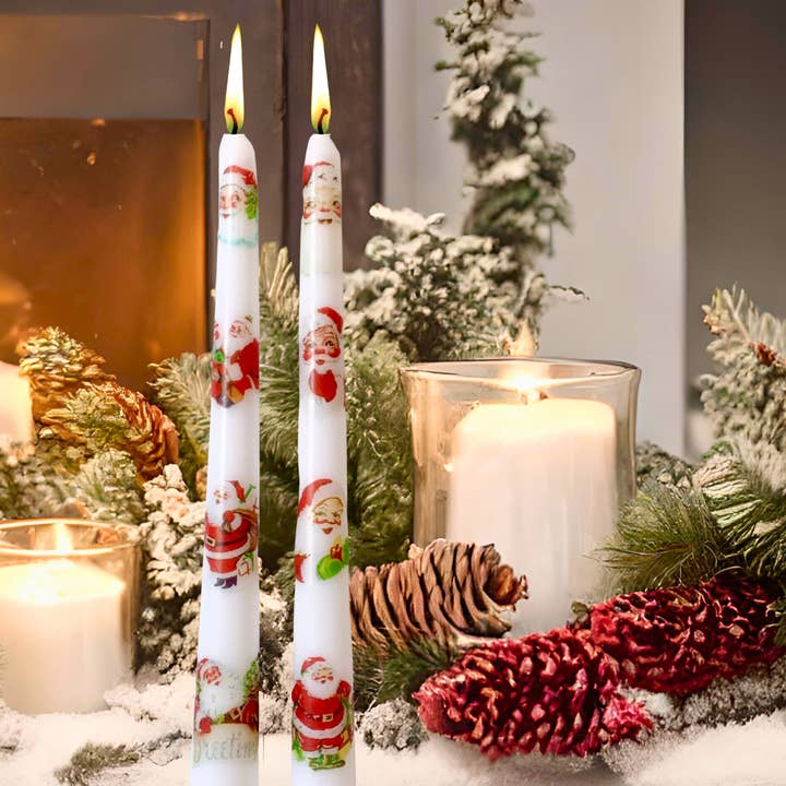 Designs by Michaela - Wholesale Tapered Candle/Candlestick - Vintage Inspired Santa Christmas Taper Candles Home Decor