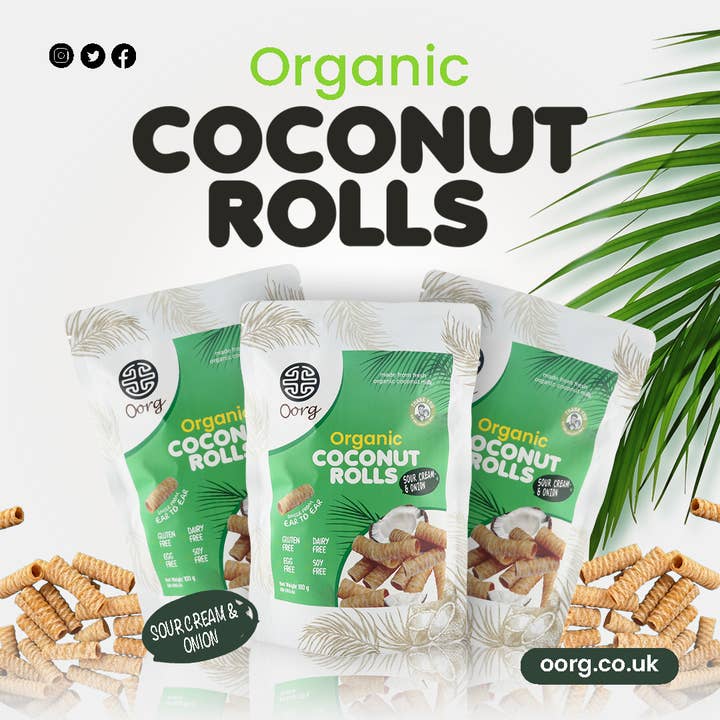 OORG - Wholesale Crackers - OORG Organic Coconut Rolls - (Sour Cream & Onion) 100g x 6