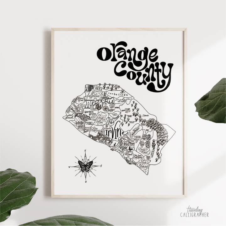Imprimer la carte du comté d'Orange pour la vente par Traveling Calligrapher