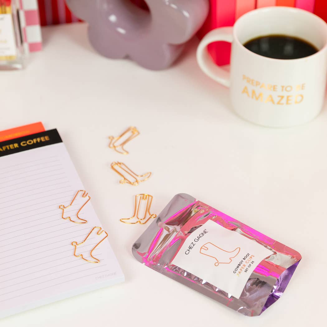 Chez Gagné - Wholesale Paperclip - Cowboy Boot - Unique Gold Plated Paper Clips - Pack of 25 1