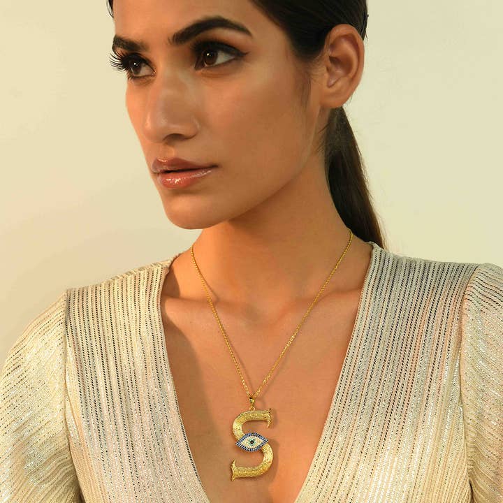 Initial Pendant S With Evil Eye for wholesale by Elaa