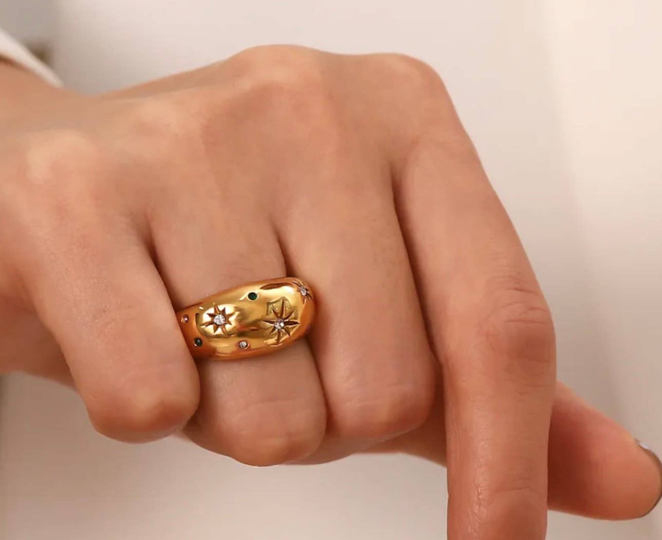 HoopLa – wholesale Multi-stone ring – Dome Ring- Galaxy Confetti Ring- Steel 14K Gold Crystals3