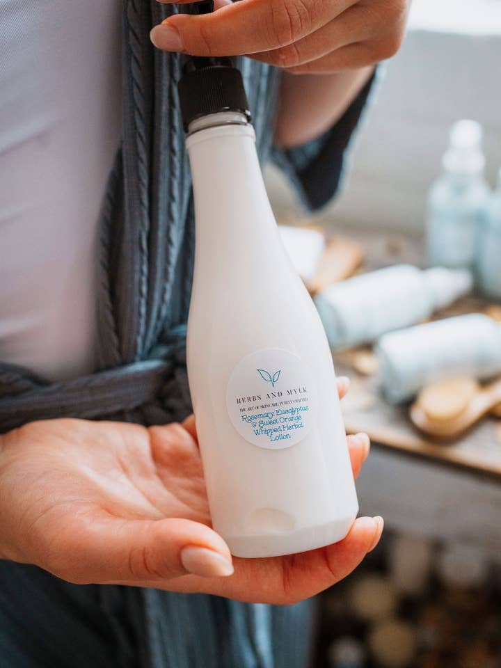 Rosemary, Eucalyptus & Sweet Orange Whipped Herbal Lotion for wholesale by Herbs and Mylk