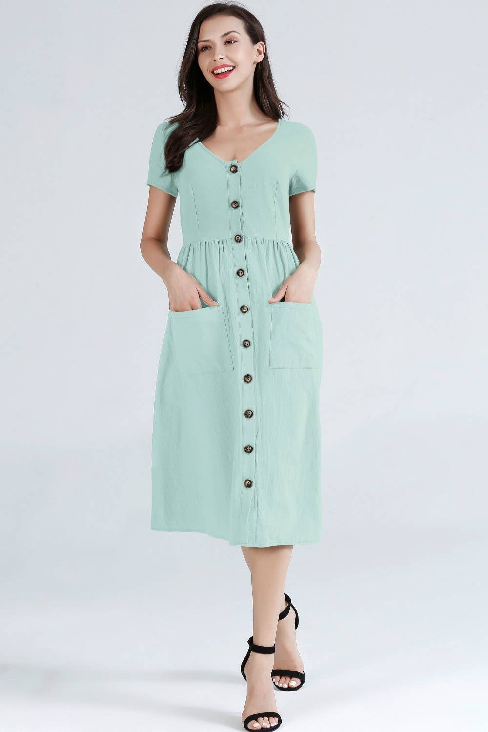 ePretty - Vendita all'ingrosso Vestito - Donna - TJ002 - Abito midi abbottonato con tasche11