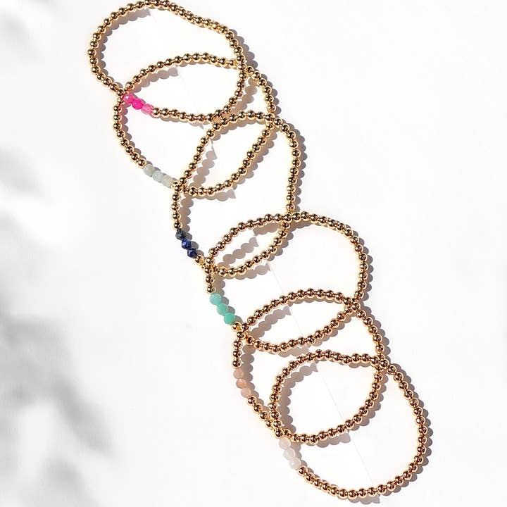 Kaylie Dawn Jewelry - Wholesale Beaded Bracelet - Gemma Handmade Gold Stretchy Bead Bracelet with 3 Gemstones12