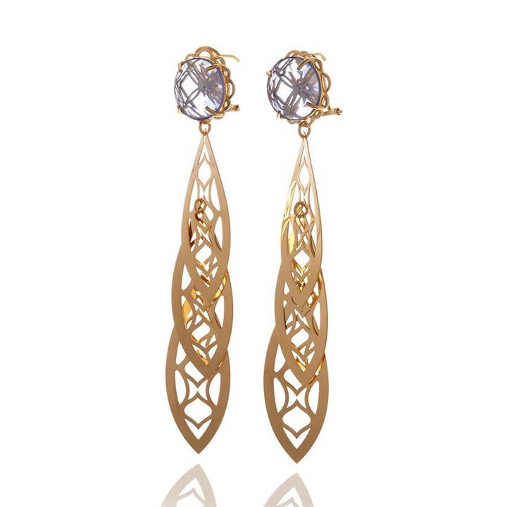 Brincos de cristal de três folhas por atacado de Georgina Jewelry