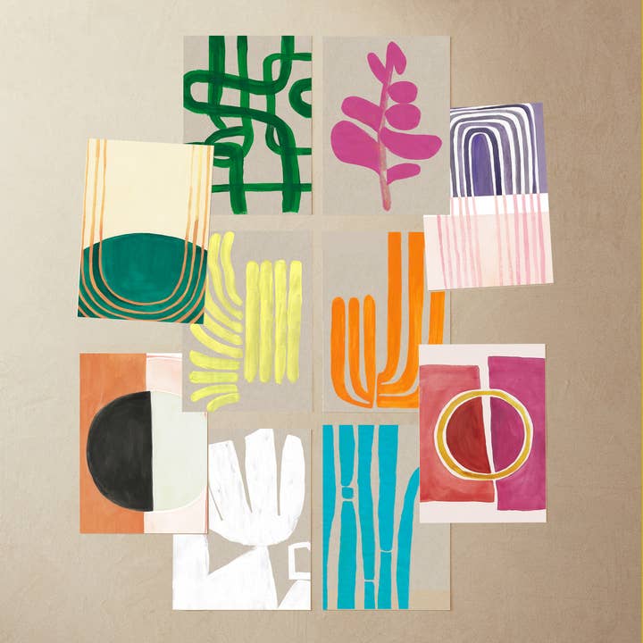 Honora Papers - Wholesale Postcard Set - Pack of 10 Midcentury Modern Abstract Colorful Postcards MCM1