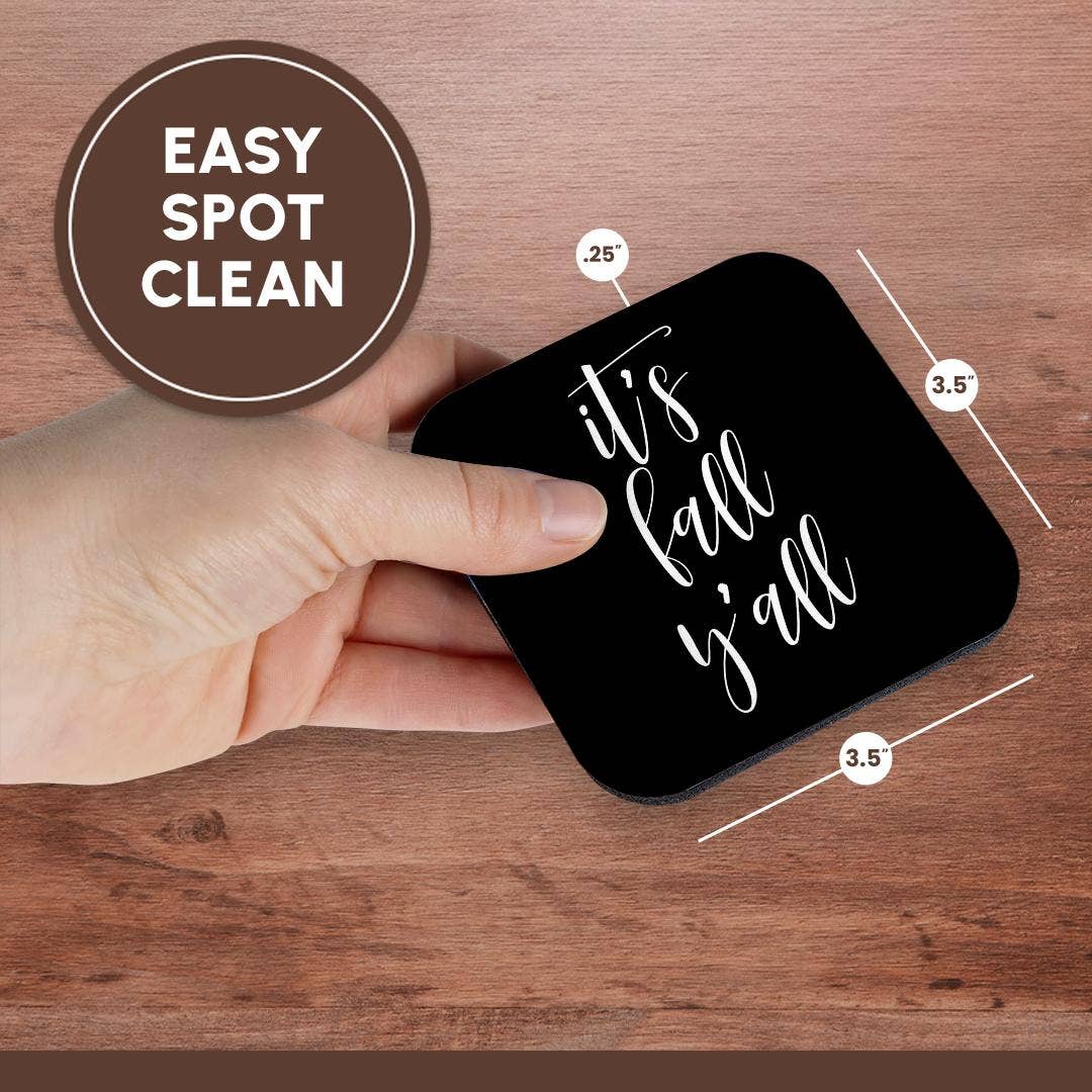 3dRose - Vendita all'ingrosso Sottobicchiere - 3dRose, È autunno, gente. Elegante scritta corsiva bianca su sfondo nero., Sottobicchiere13