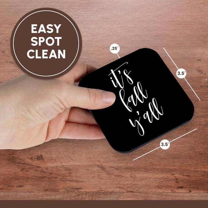 3dRose - Wholesale Coasters - 3dRose, Its fall yall. Fancy cursive white lettering on black background., Coaster13