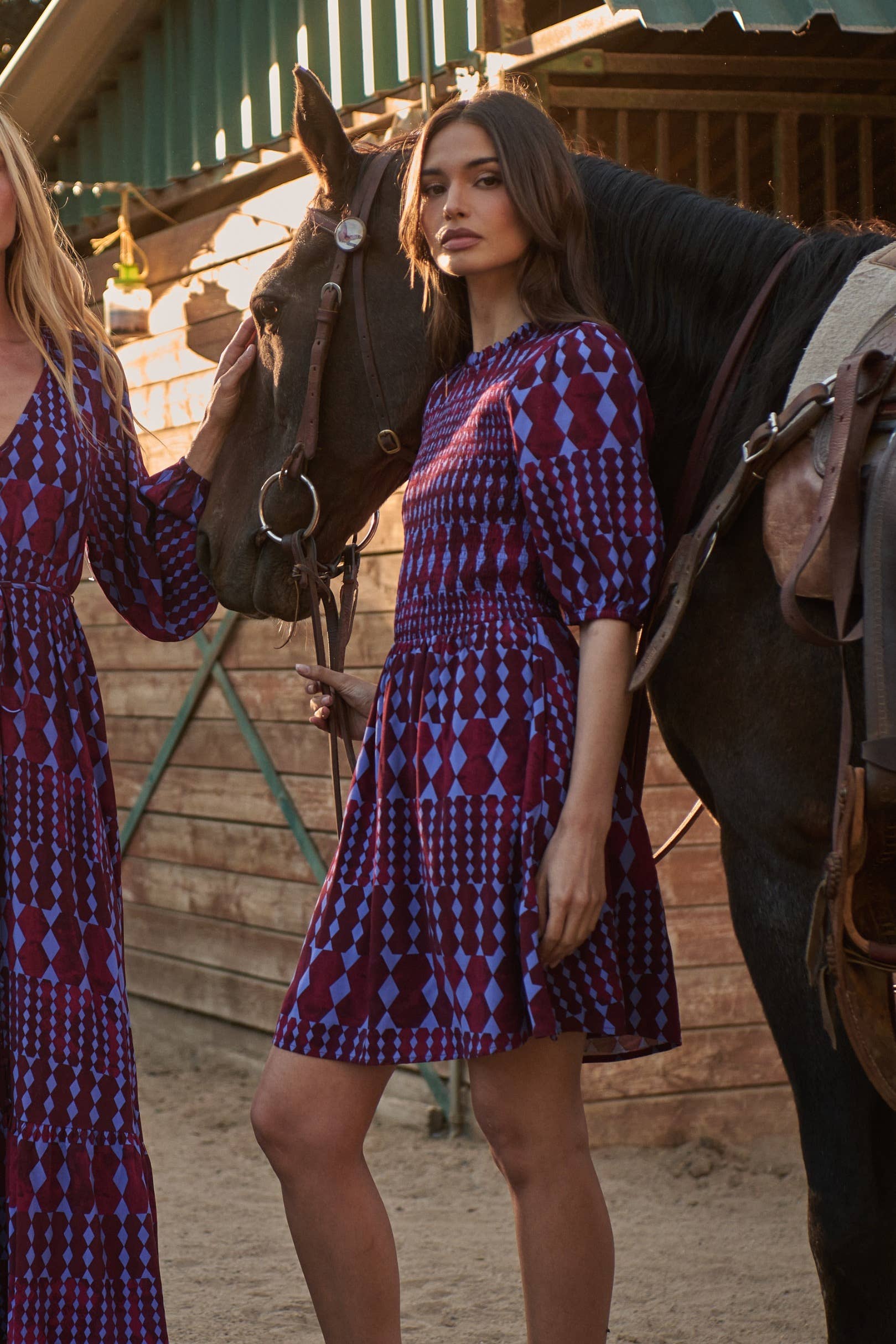 BURG BLUE Ramsay Abstract Sulen Smocked Mini Dress for wholesale on Faire6