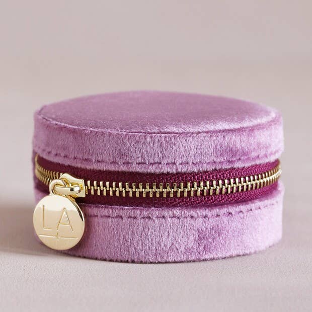 Lisa Angel - Wholesale Jewellery box/organiser - Mauve Pink Velvet Round Travel Jewellery Case3