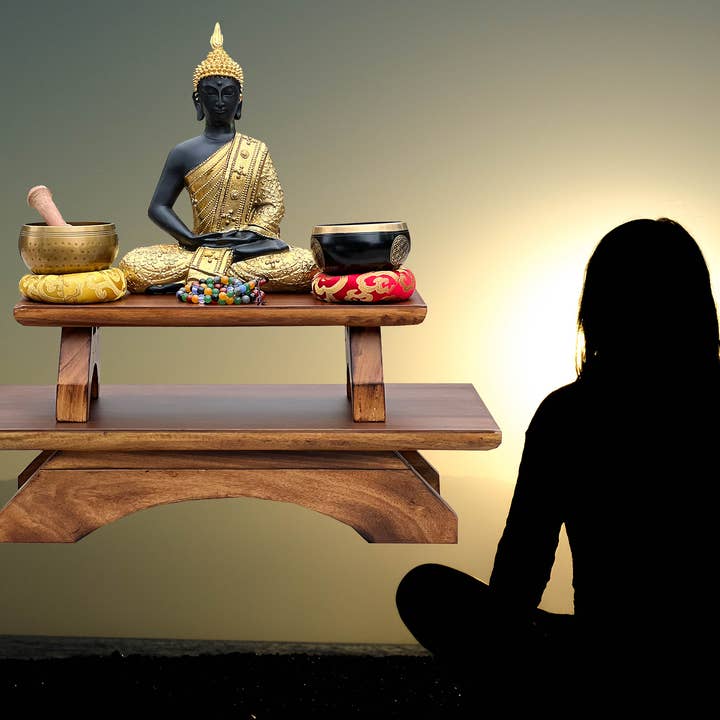 Lungta Imports - Wholesale Meditation Supplies - Premium Solid Wood Hand Carved Personal Shrine Altar Meditat