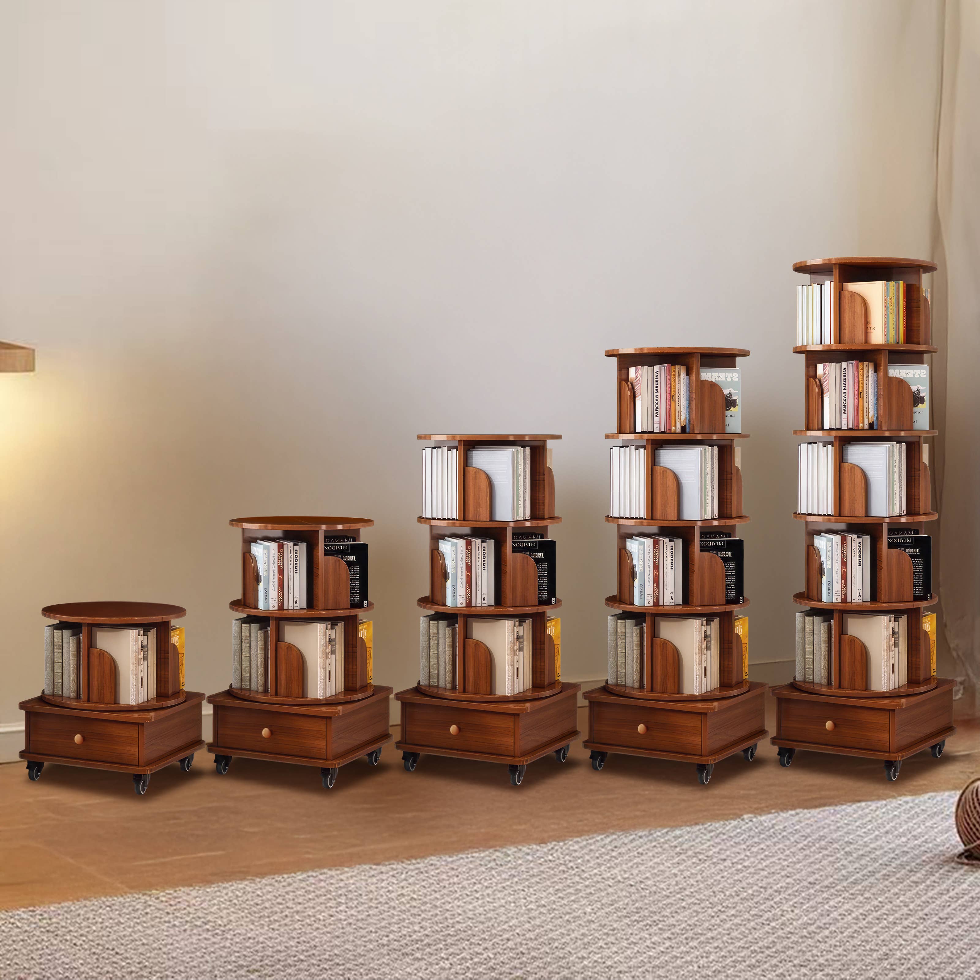 39F Inc. - Wholesale Bookcase - Rotating Wooden Bookcase with Storage Drawer,Swivel Design19