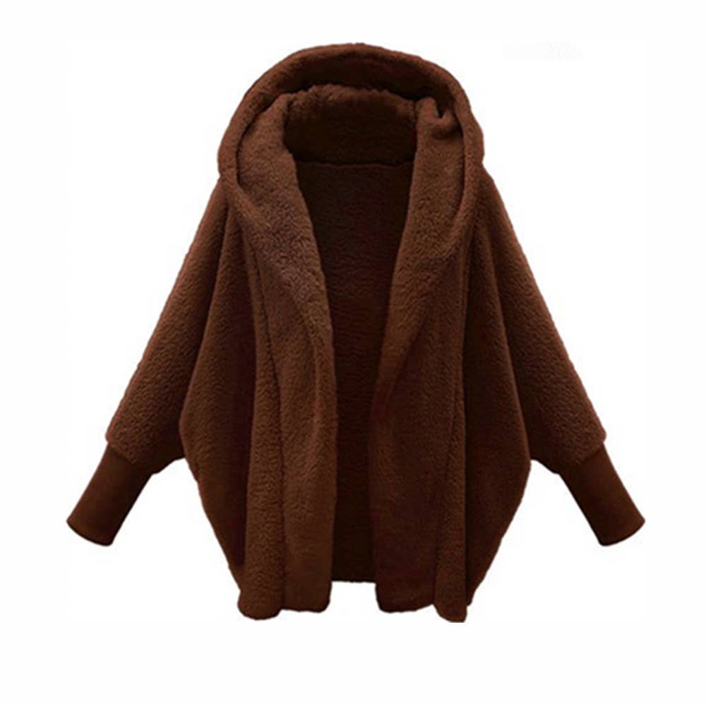 Lily Clothing - Vente Manteau – femme - MANTEAU MOELLEUX À CAPUCHE À MANCHES LONGUES DE COULEUR UNIE1